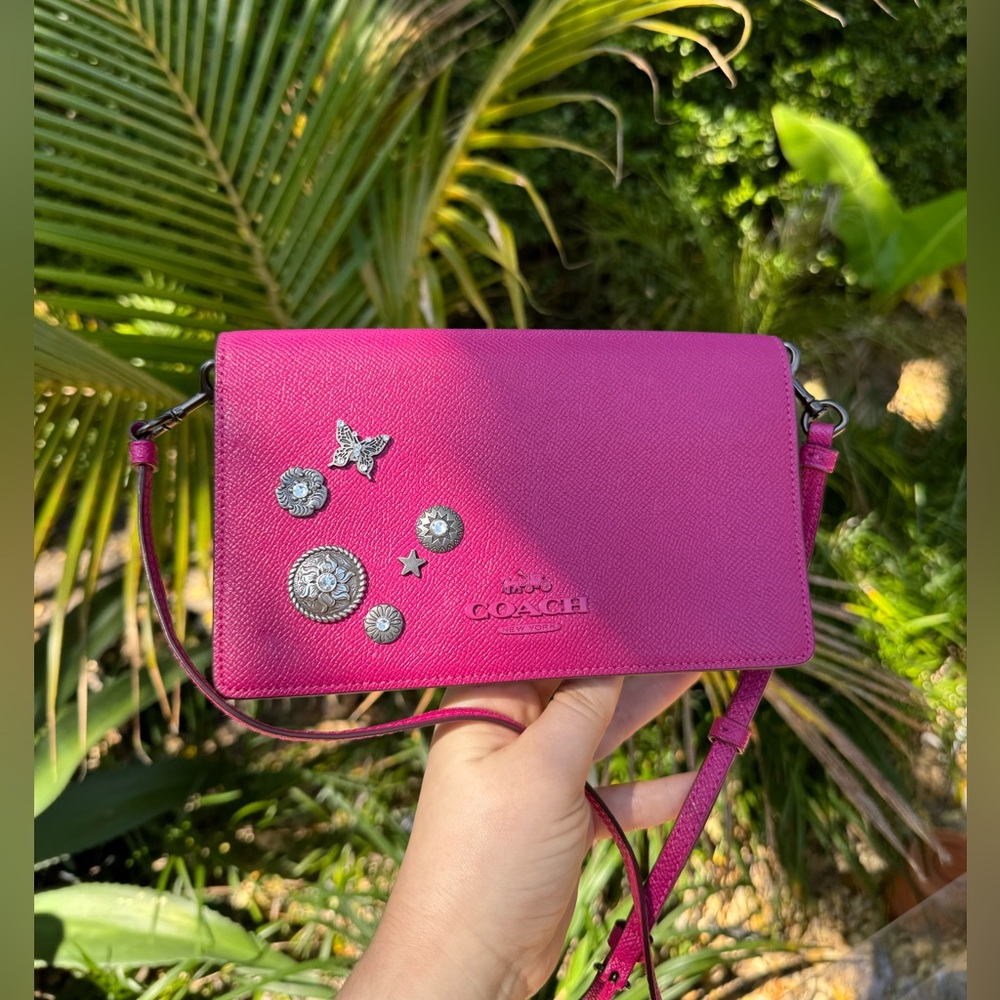 Coach y2k pink crossbody clutch wallet Swarovski crystal custom create pins